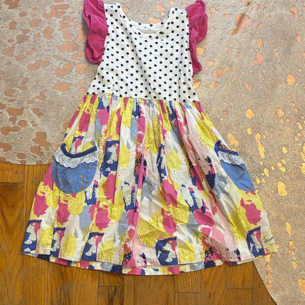 Colorful Polka Dot & Paint-Splash Kids Dress - Pink & Yellow